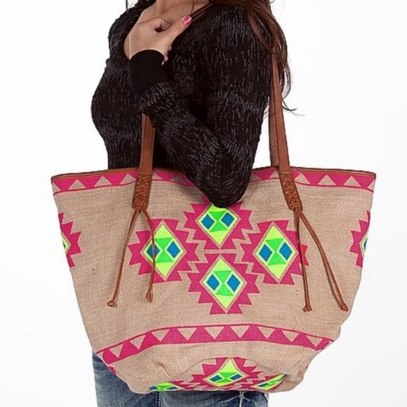 Billabong Handbags - Billabong Women's BOHO Burlap Beach/Book Tote Bag